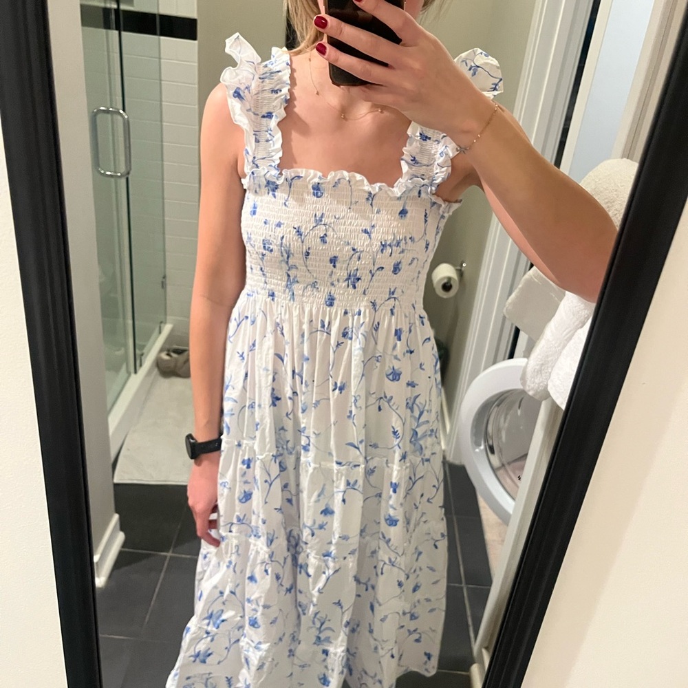 Hill House Blue and White Floral Midi Dress